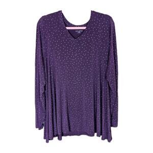 Lane Bryant Swing Collection Flowy Long Sleeve Knit Top Purple Dot 18/20
